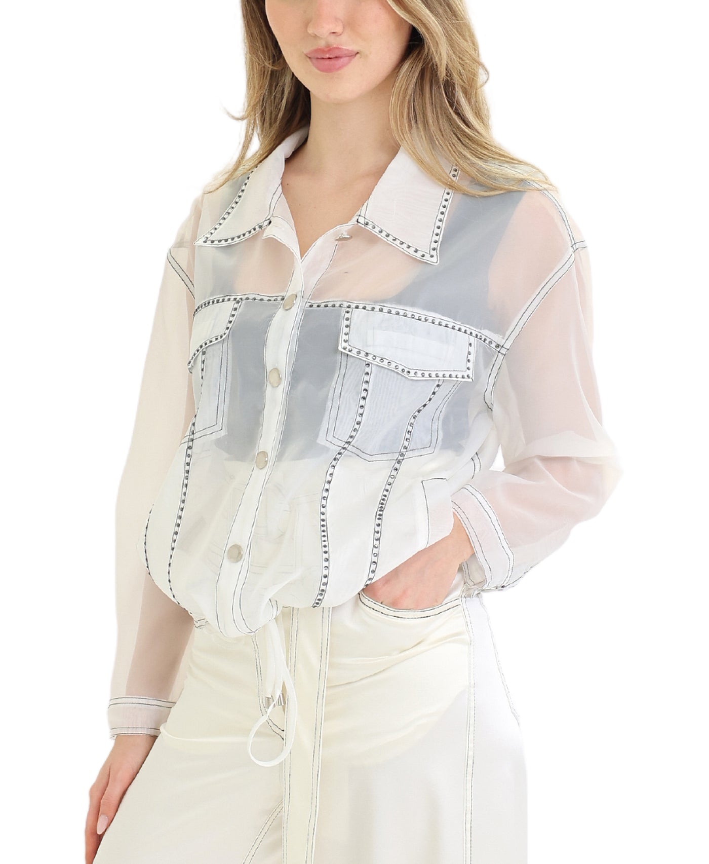 Sheer Jacket w/ Contrast Trim view 1