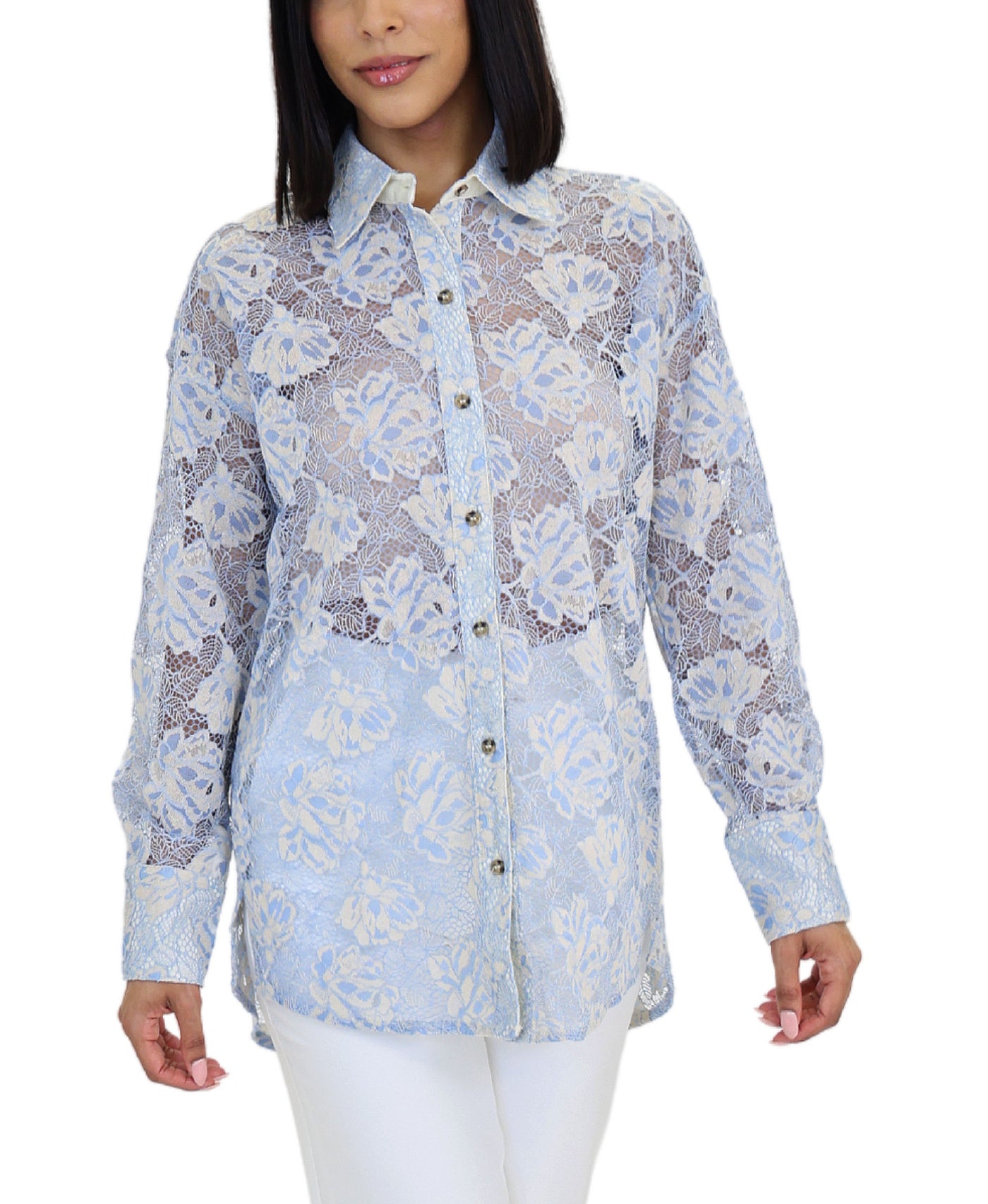 Lace Floral Print Blouse view 1