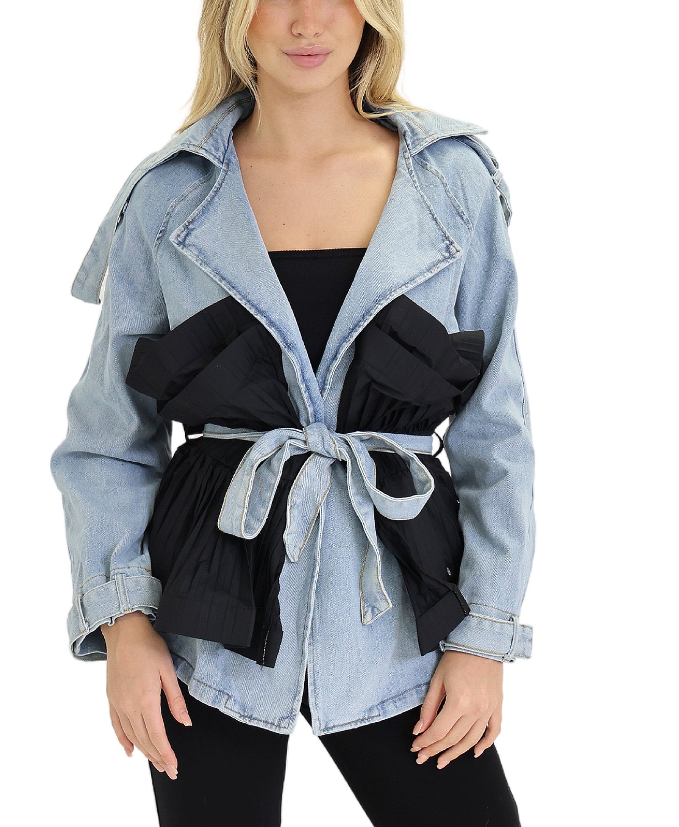 Denim Jacket w/ Ruffle Contrast view 1