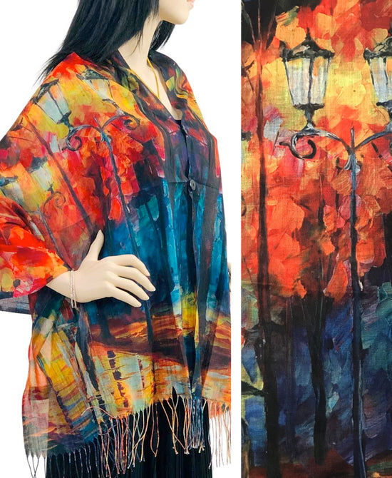 Art Inspired Blossom Print Poncho/Shawl view 