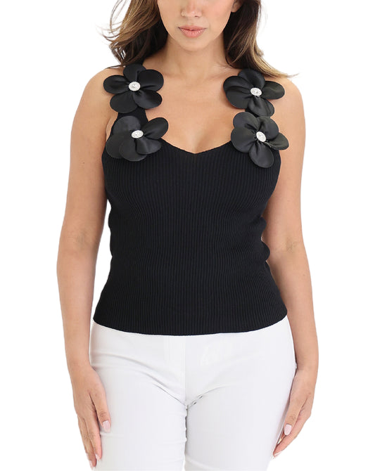 Ribbed Top w/ Flowers view 1