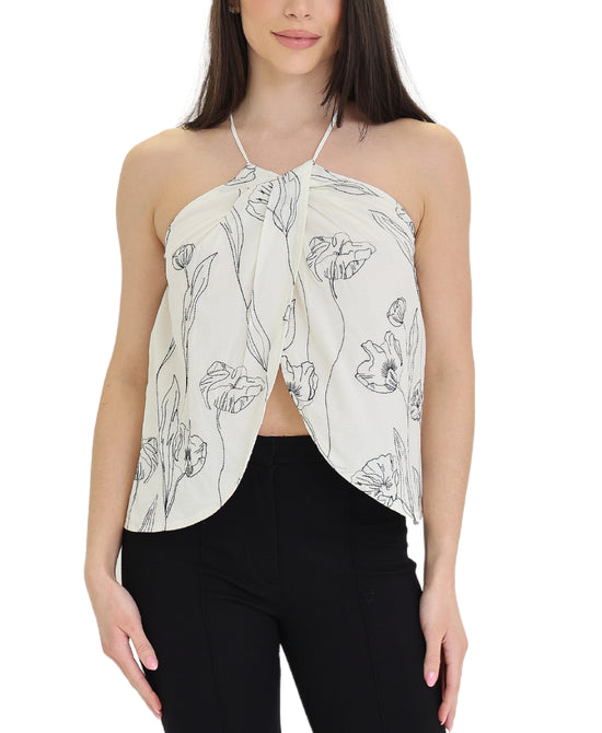 Embroidered Floral Print Halter Top view 