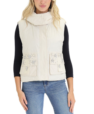 Puffer Vest w/ Sequins & Pearls image 1