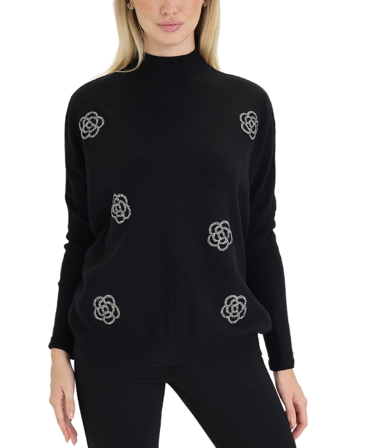 Sweater w/ Rhinestone Flowers view 1