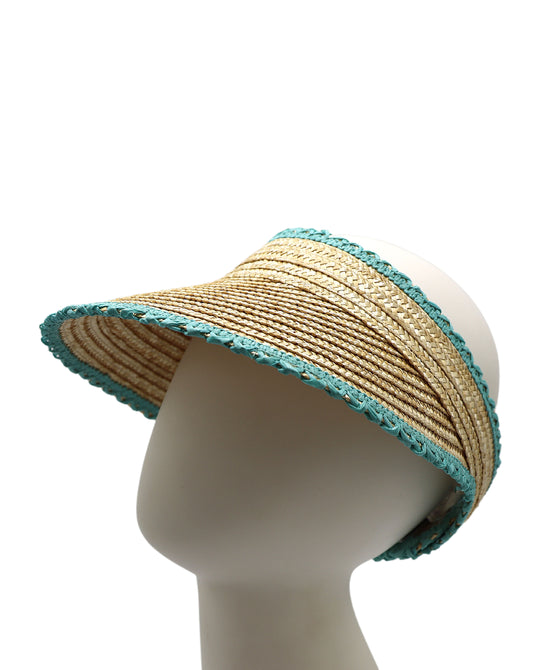 Straw Visor Hat w/ Contrast Trim view 