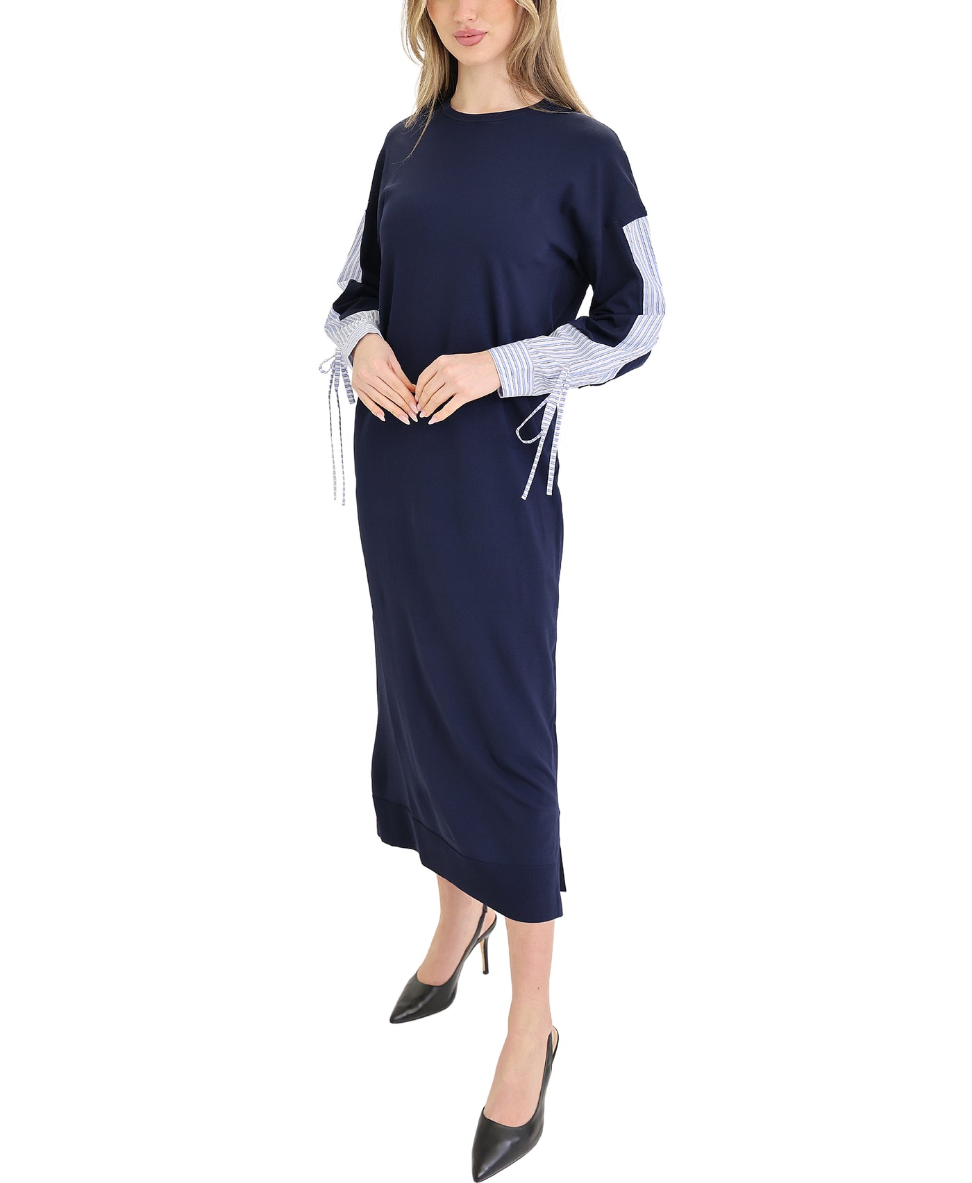 Knit Maxi Dress w/ Stripe Sleeves view 1