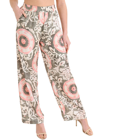 Printed Satin Wide Leg Pants