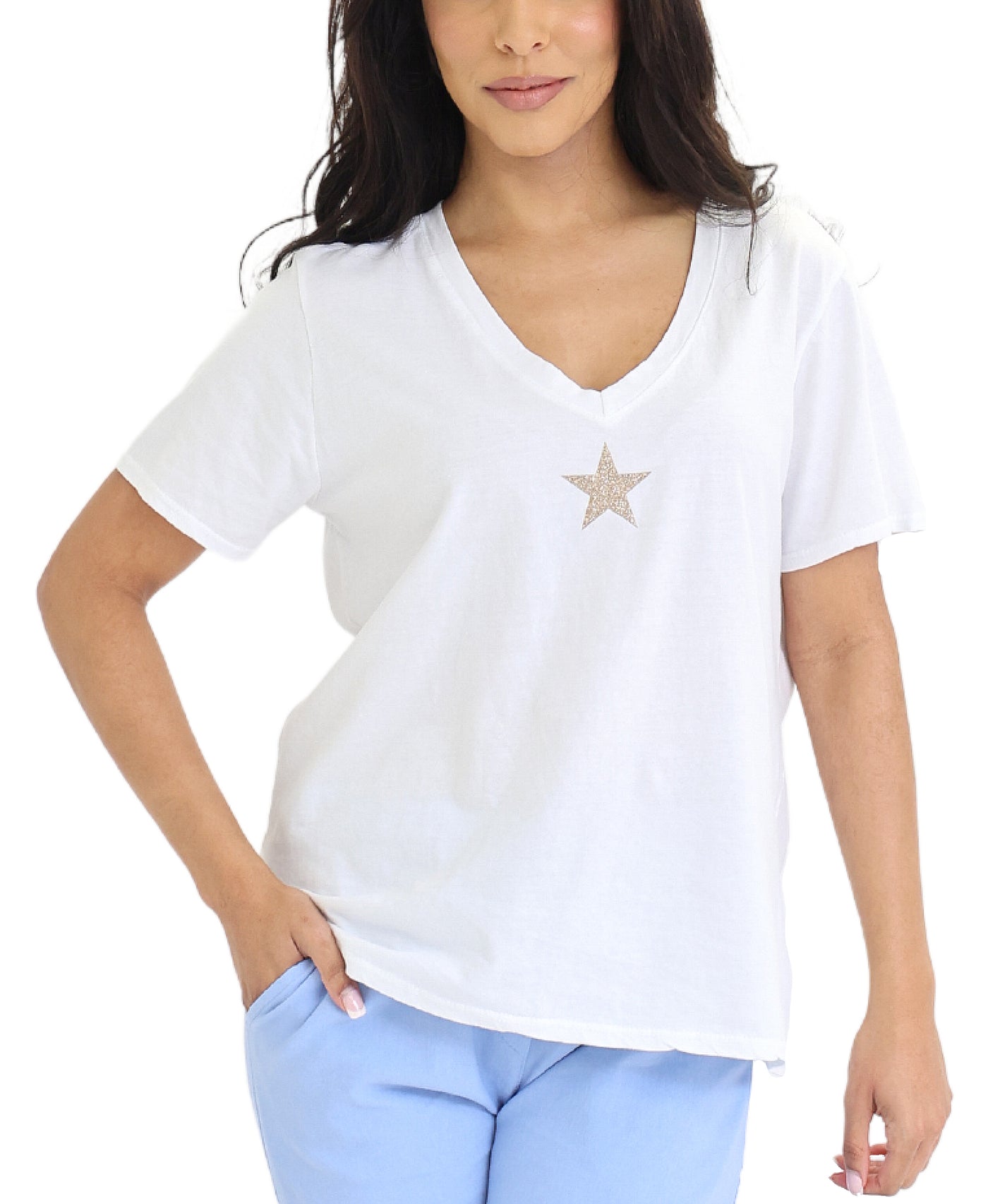 V-Neck Tee w/ Shimmer Star view 1