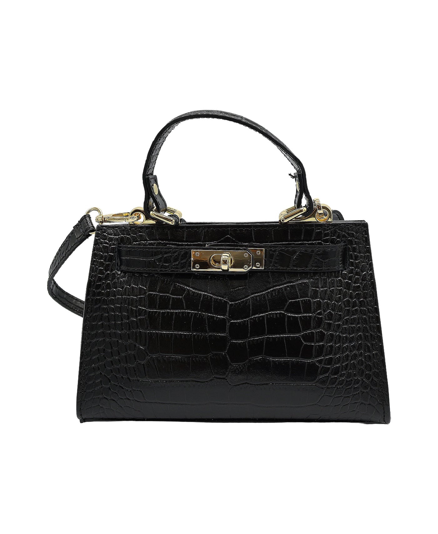 Leather Croc-Embossed Handbag view 1