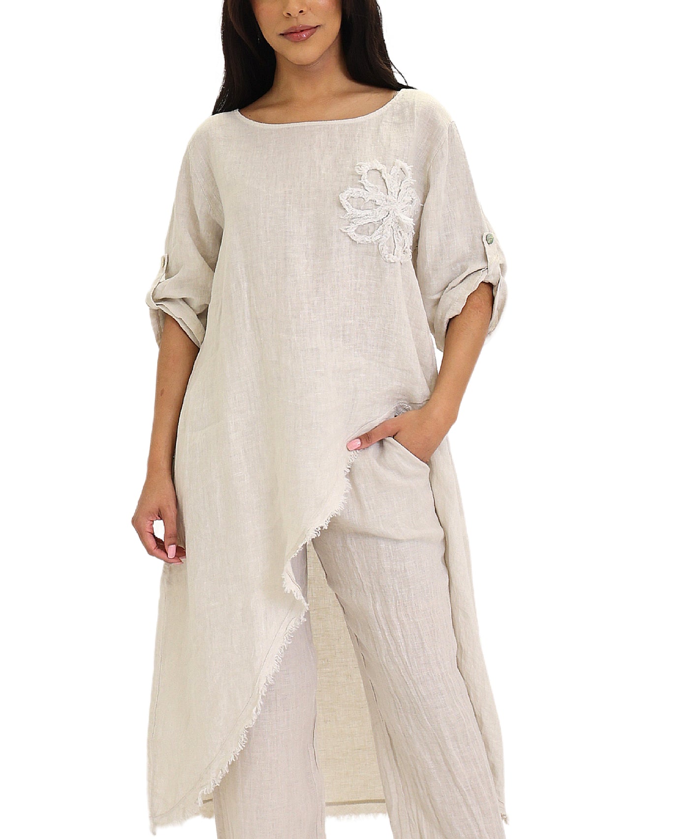 Hi-Lo Linen Tunic Top view 1