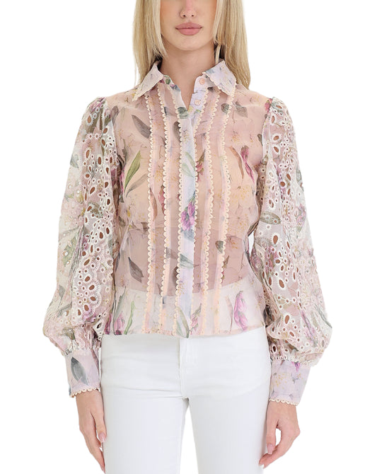 Floral Print Sheer Blouse view 1