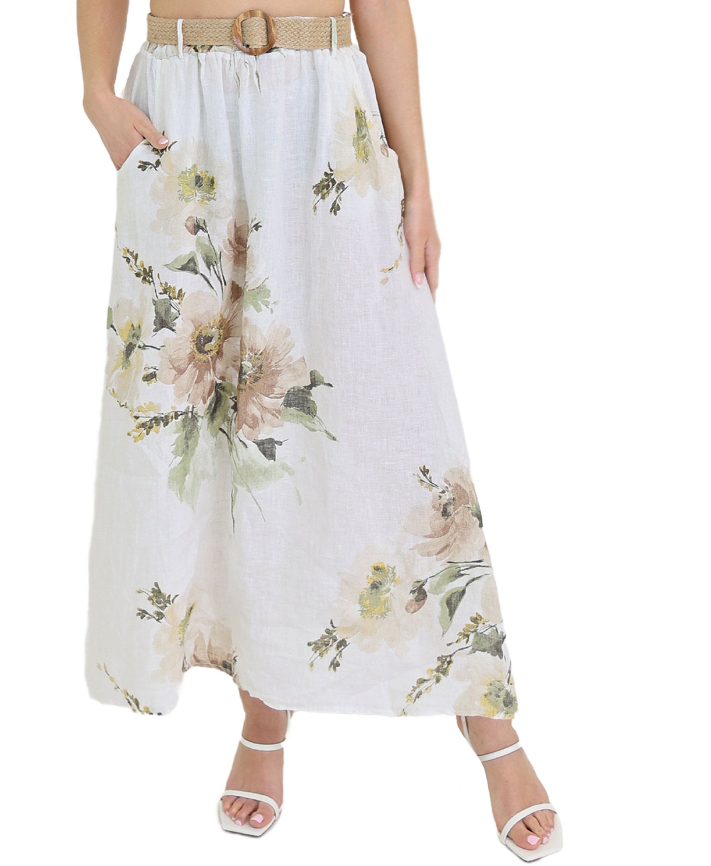 Linen Floral Maxi Skirt view 1