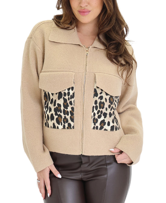 Cardigan Sweater w/ Leopard view 1