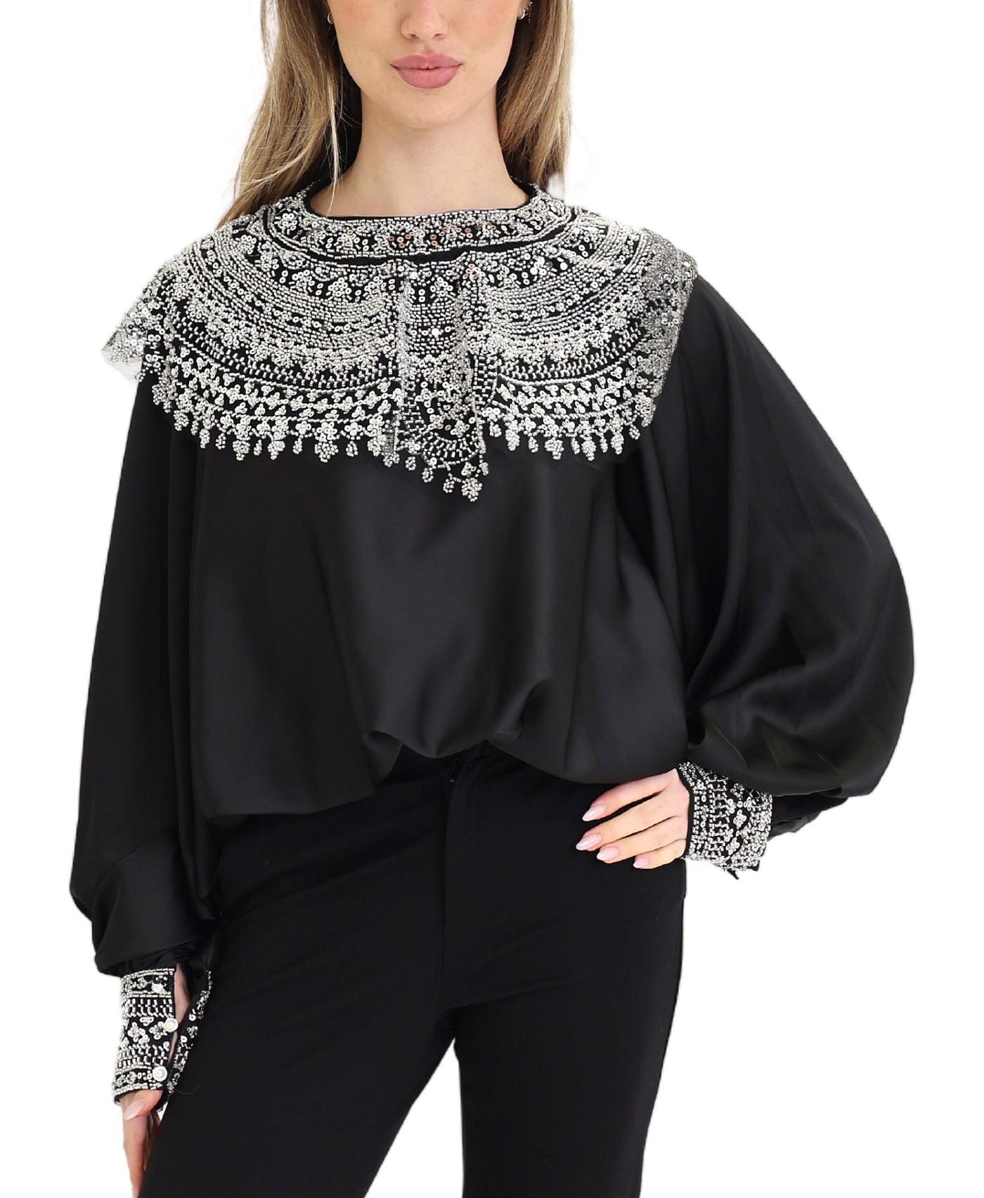 Jeweled Satin Blouse view 1