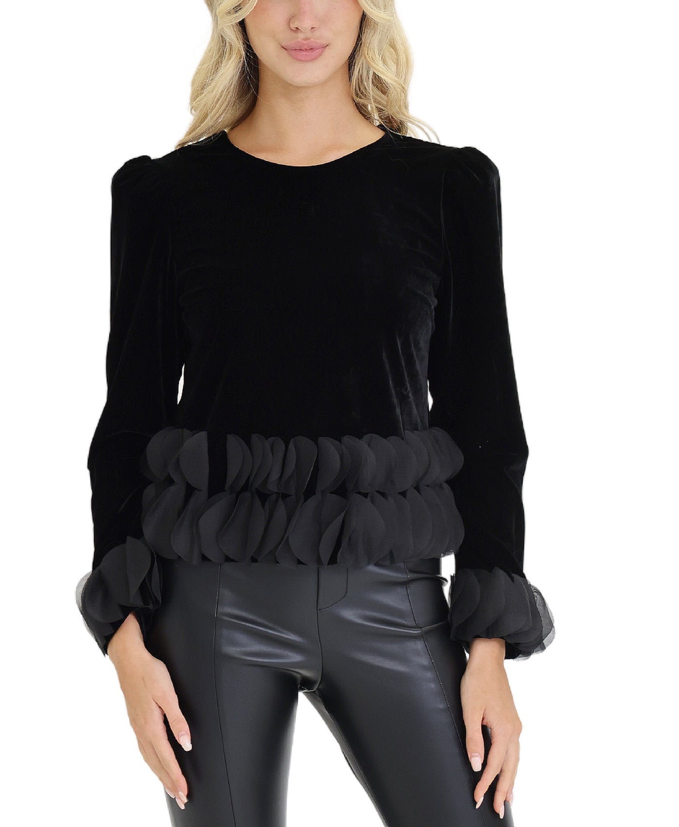 Velvet Blouse w/ Ruffle Detail view 1