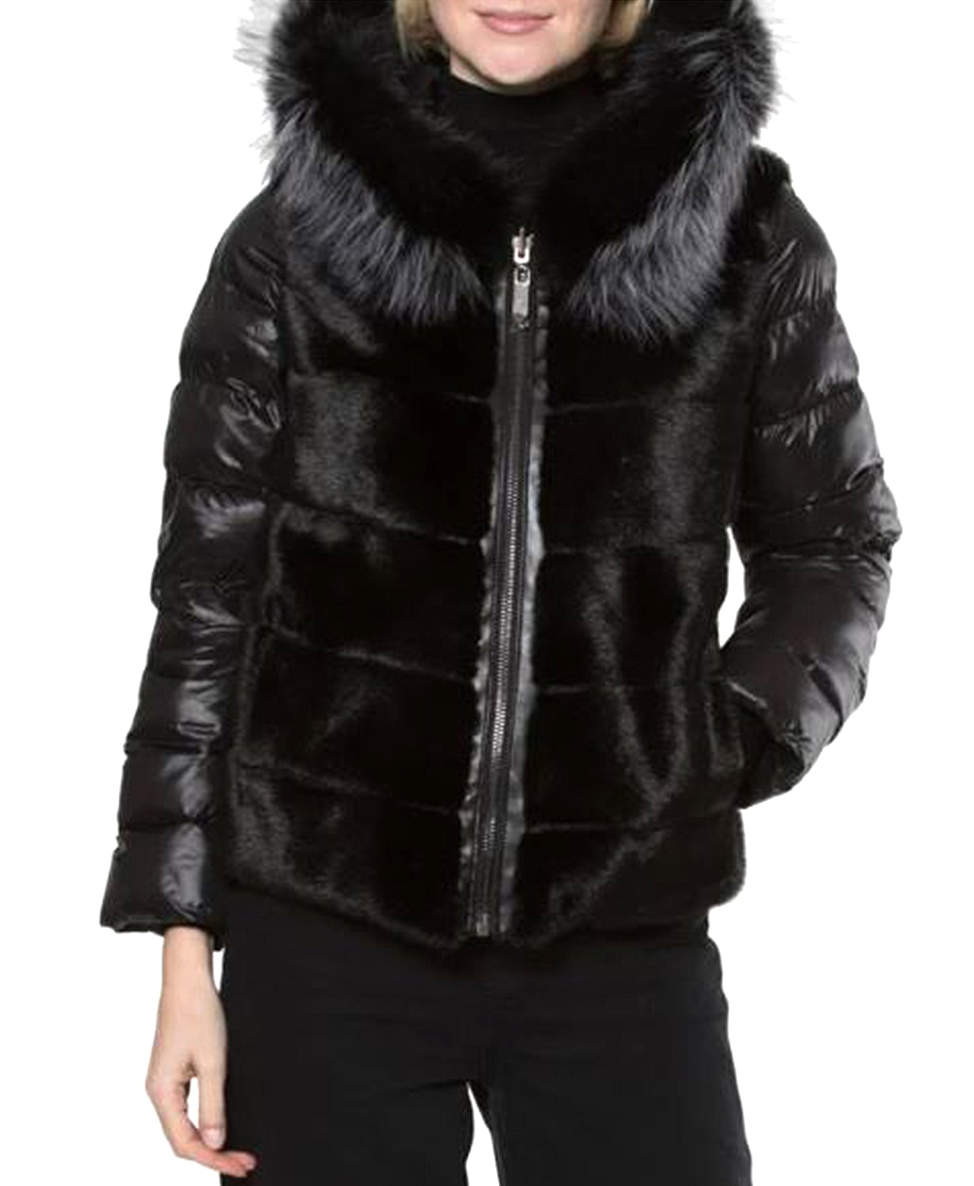 Reversible Faux Fur Quilted Jacket w/ Hood view 1