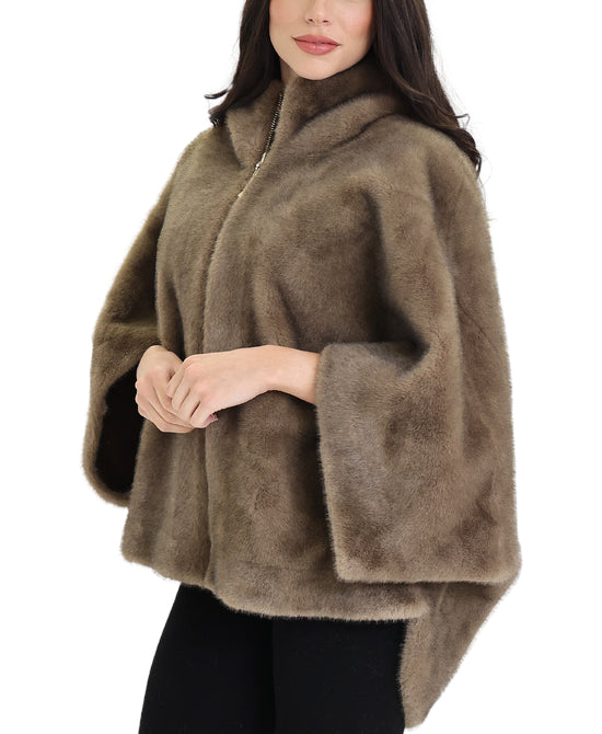 Reversible Faux Fur & Faux Suede Cape w/ Hood view 