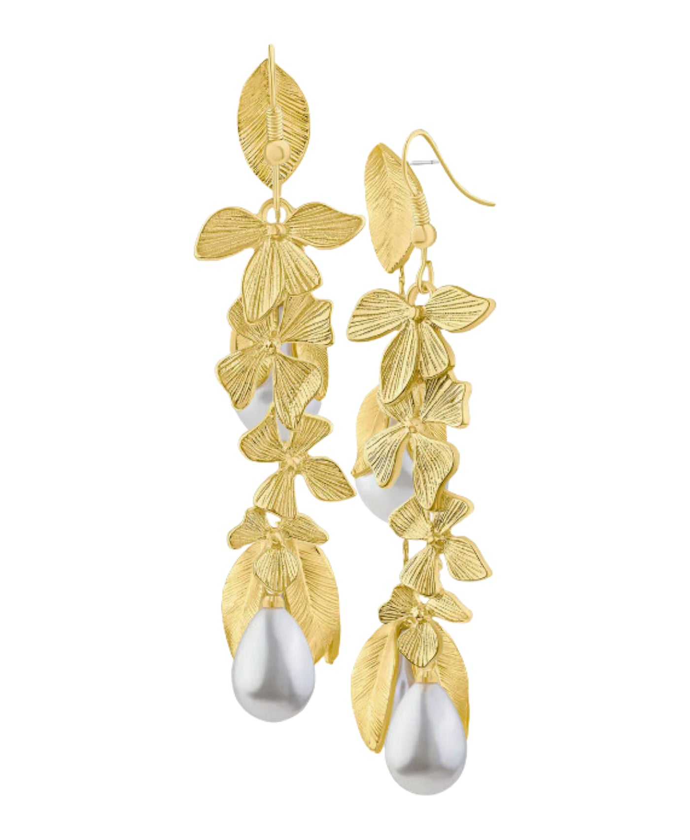 Floral Drop Earrings w/ Faux Pearl view 1