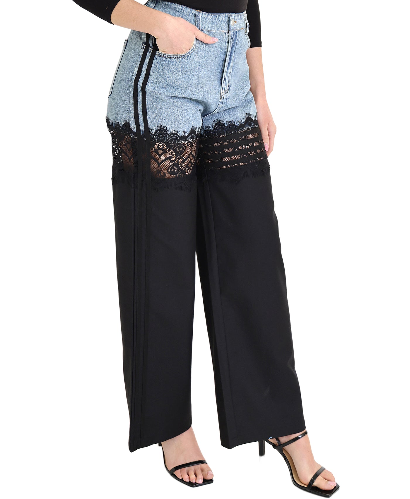 Half Denim Pants w/ Lace Detail view 1