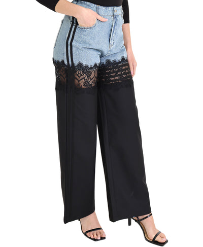 Half Denim Pants w/ Lace Detail image 1