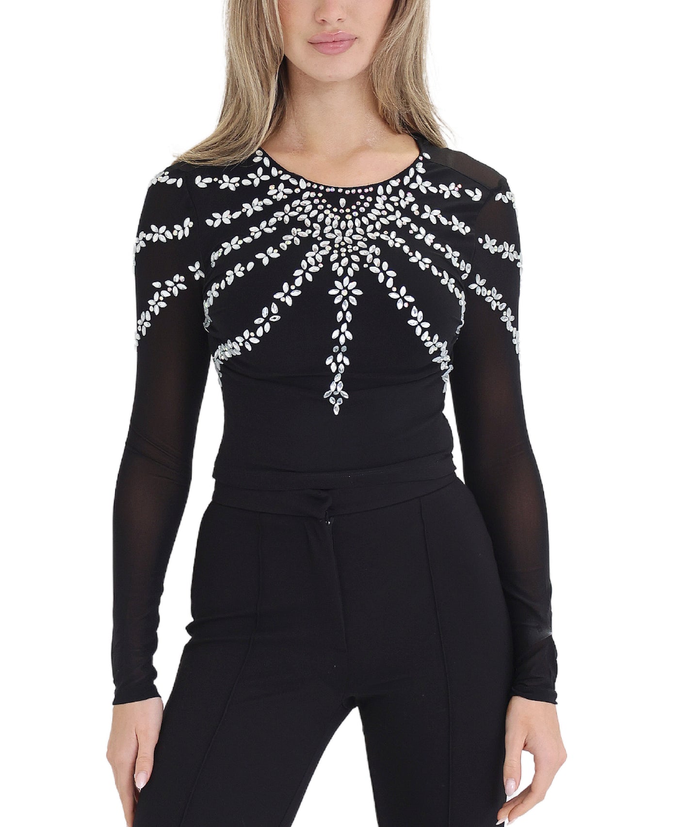 Crystal Embellished Mesh Top view 1