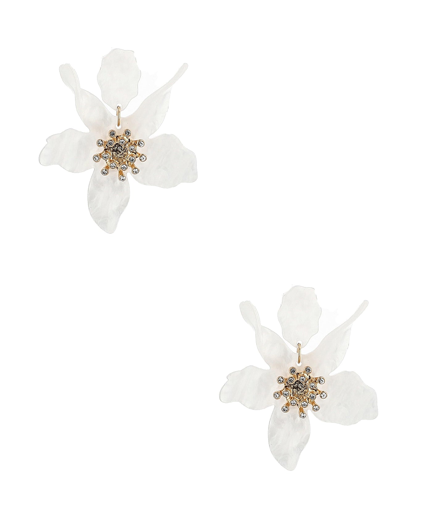 Resin Flower Earrings w/ Crystals view 1