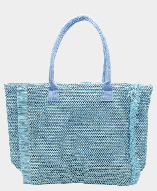 "Summer" Straw Fringe Tote Bag view 2