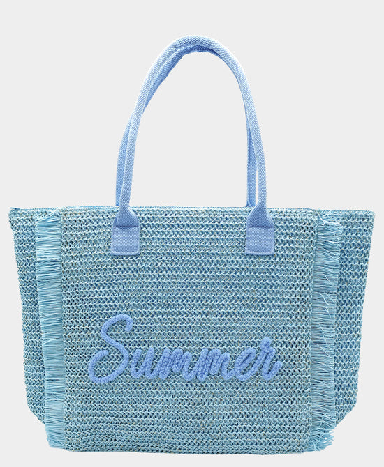 "Summer" Straw Fringe Tote Bag view 1