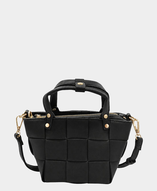 
Woven Faux Leather Crossbody Bag in BLACK view 1
