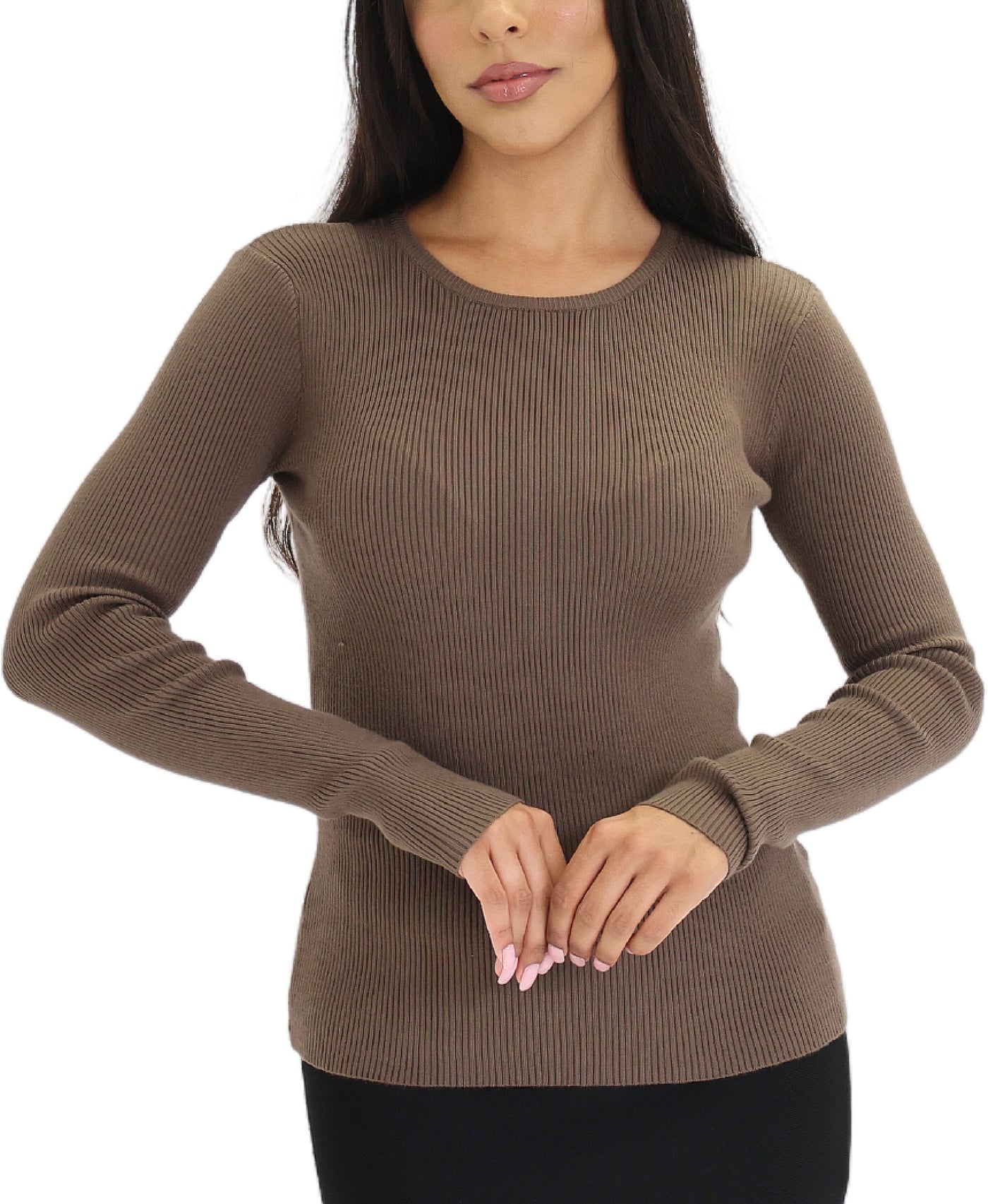 Knit Ribbed Crew Neck Sweater view 1