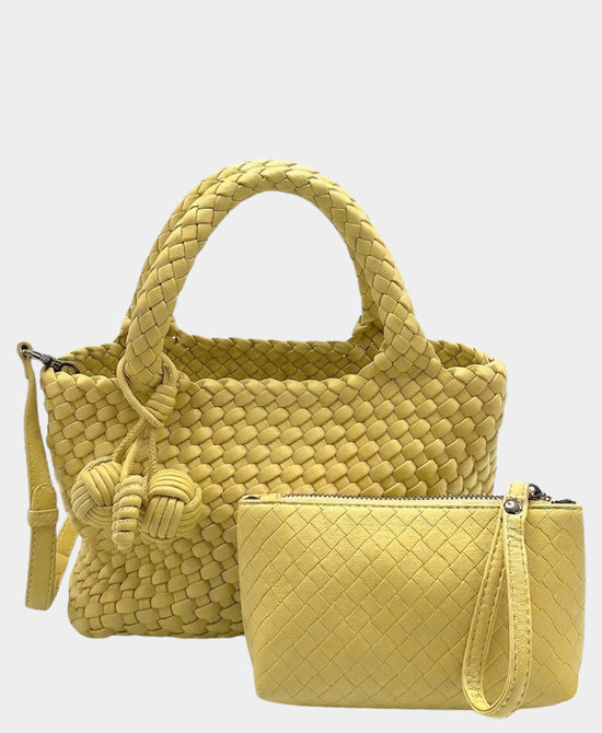 
2in1 Woven Medium Crossbody Bag in LIGHT YELLOW view 2