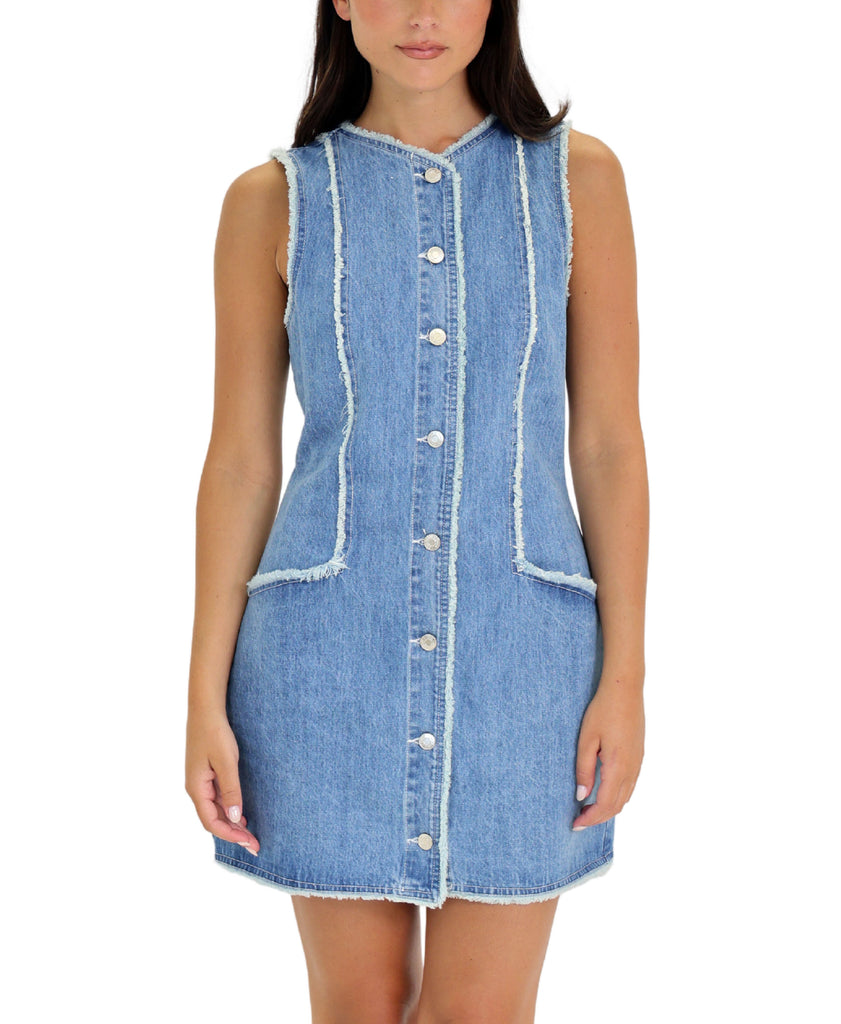 denim frayed dress Easel Frayed Detail Denim Maxi Dress in Dark Denim ON ORDER June Adel