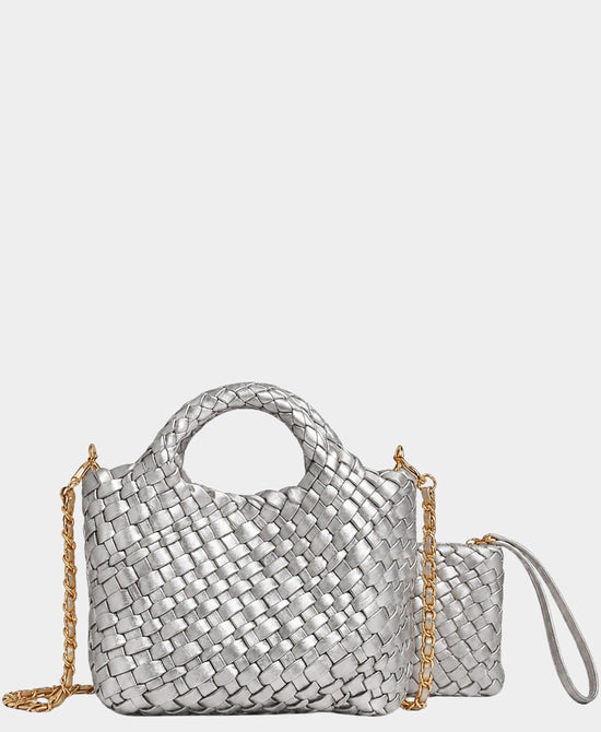 
2in1 Mini Woven Crossbody Bag in SILVER view 1
