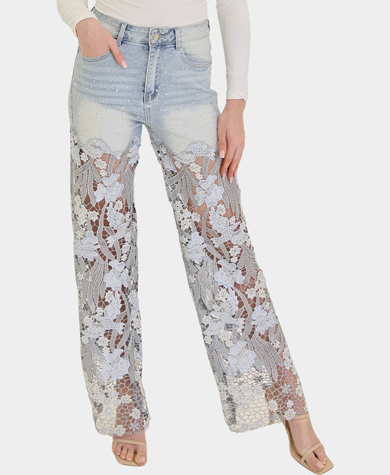 Denim & Crochet Lace Jeans view 1