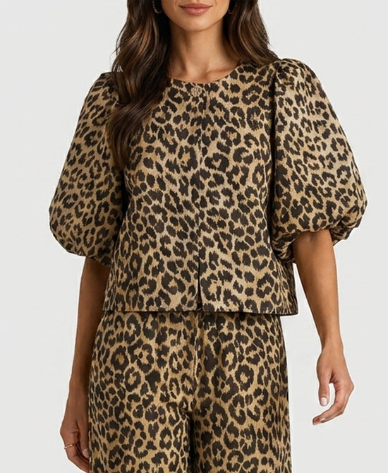 
Leopard Print Balloon Sleeve Top in BROWN MULTI view 1