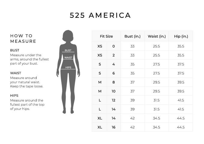 Size Chart for Free People.

Size Extra Small, 0, 2. Bust 33 inches, Waist 25.5 inches, Hip 35.5 inches.
Size Small, 4, 6. Bust 35 inches, Waist 27.5 inches, Hip 37.5 inches.
Size Medium, 8, 10. Bust 37 inches, Waist 29.5 inches, Hip 39.5 inches.
Size Large, 12, 14. Bust 39 inches, Waist 31.5 inches, Hip 41.5 inches.
Size Extra Large, 14, 16. Bust 42 inches, Waist 34.5 inches, Hip 44.5 inches.

How to Measure.
Bust. Measure under the arms, around the fullest part of your bust.
Waist. Measure around your natural waist. Keep the tape loose.
Hips. Measure around the fullest part of the top of your hips.