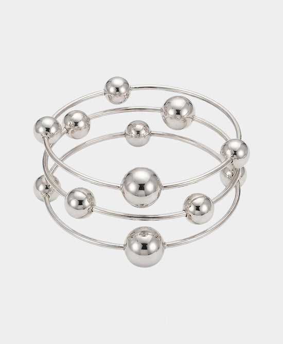 
Set Of 3 Elastic Bracelets w/ Beads in SILVER view 2