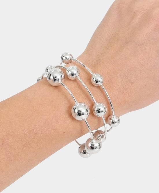 
Set Of 3 Elastic Bracelets w/ Beads in SILVER view 1