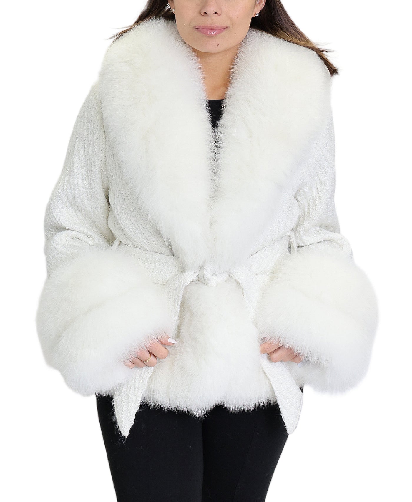 Tweed Jacket w/ Fox Fur Trim image 1