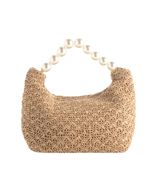 Woven Bag w/ Faux Pearls view 1