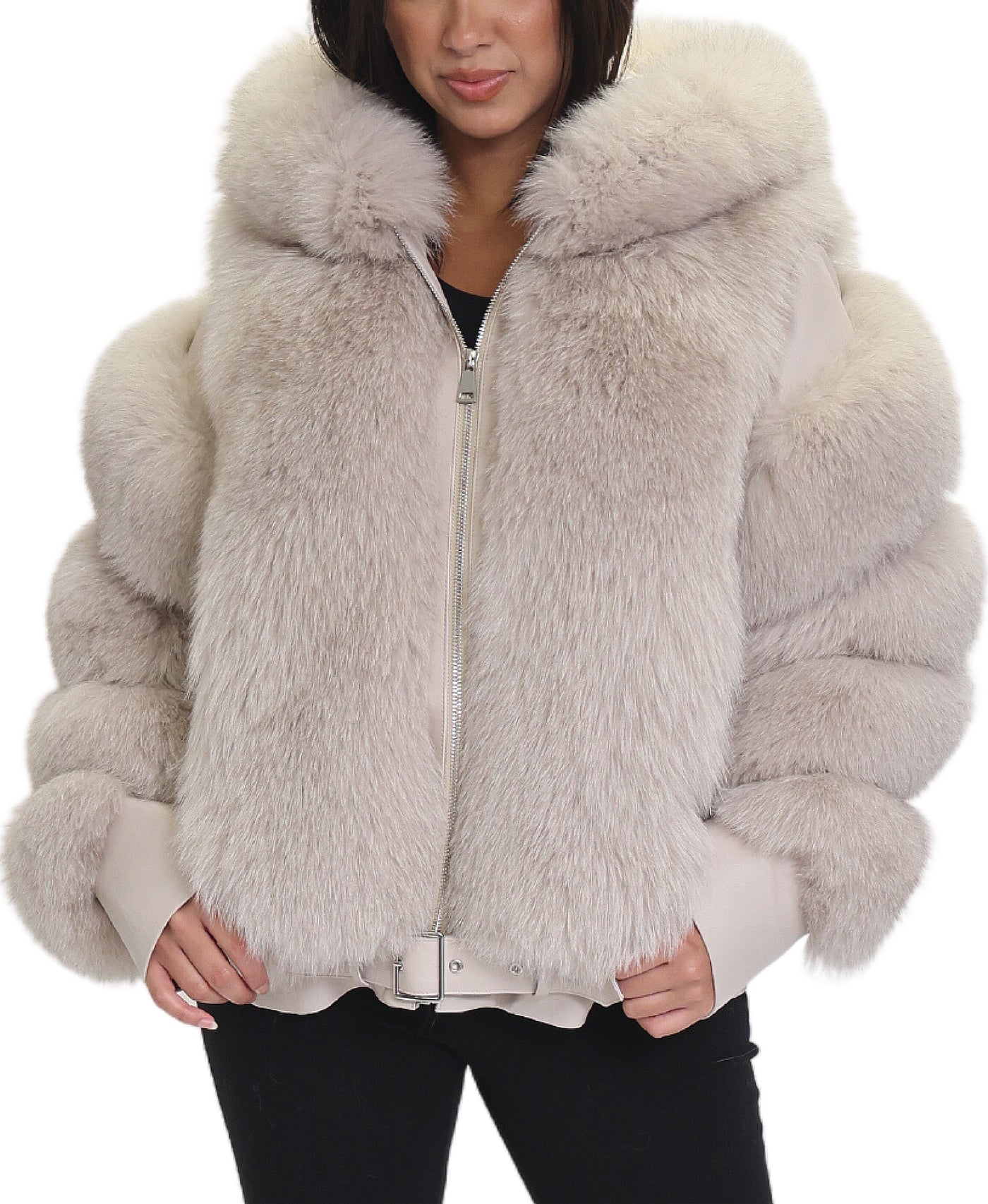 Fur & Leather Jacket w/ Hood image 1