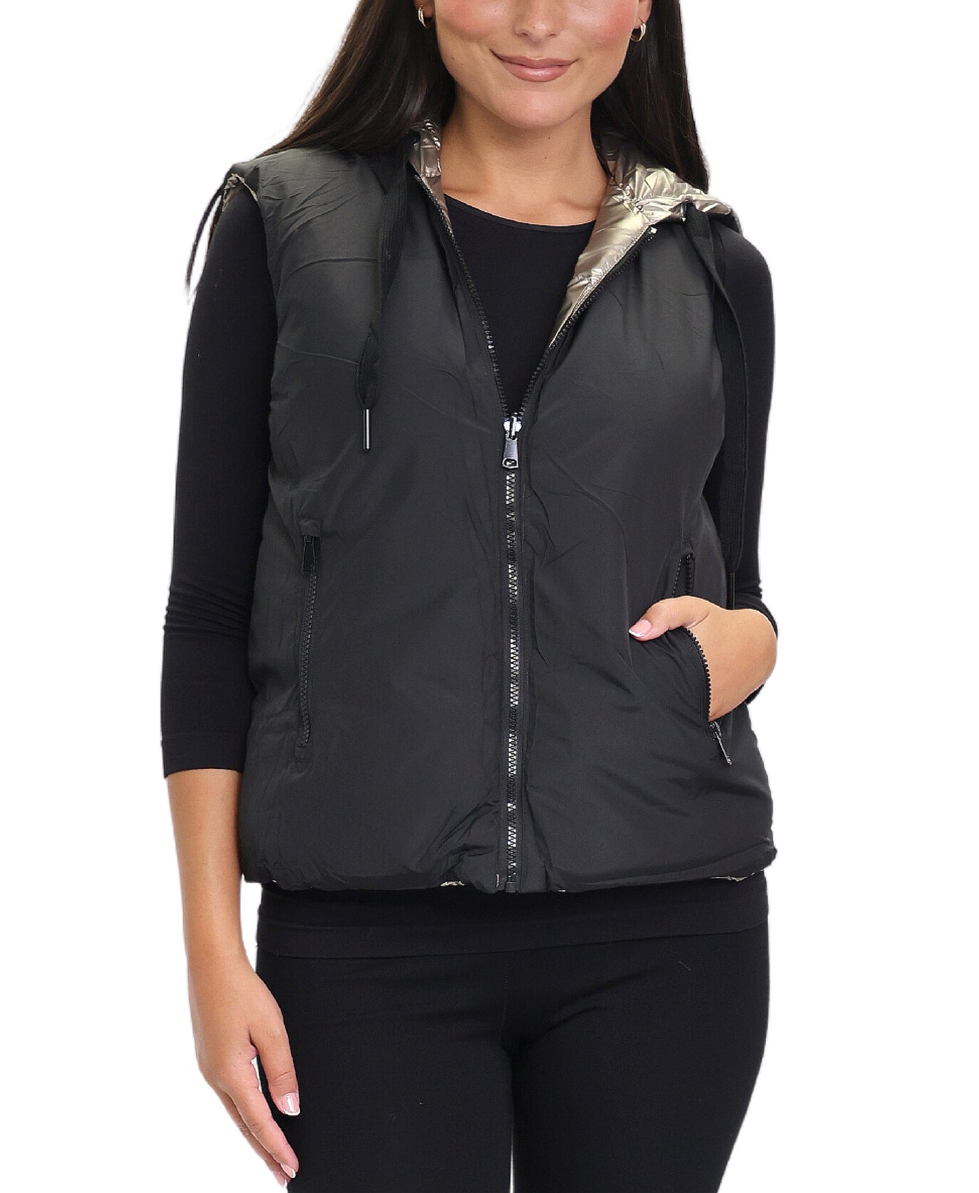 Reversible Metallic Puffer Vest w/ Hood image 2