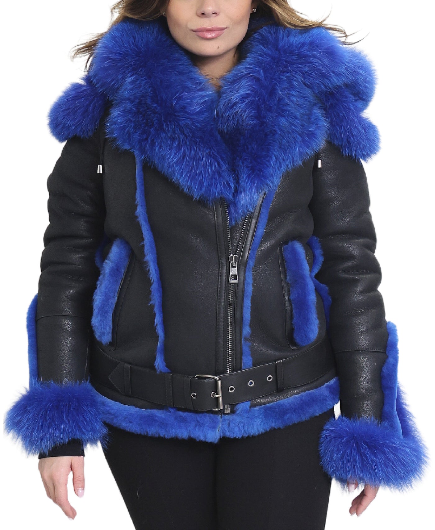 Shearling Leather Moto Jacket w/ Fox Fur image 1