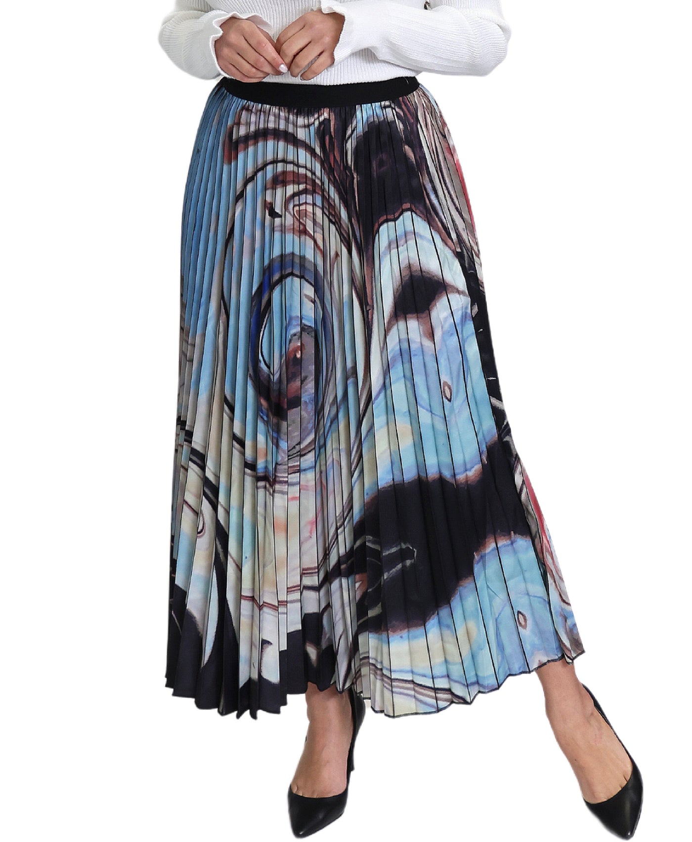 Swirl Print Pleated Midi Skirt image 1