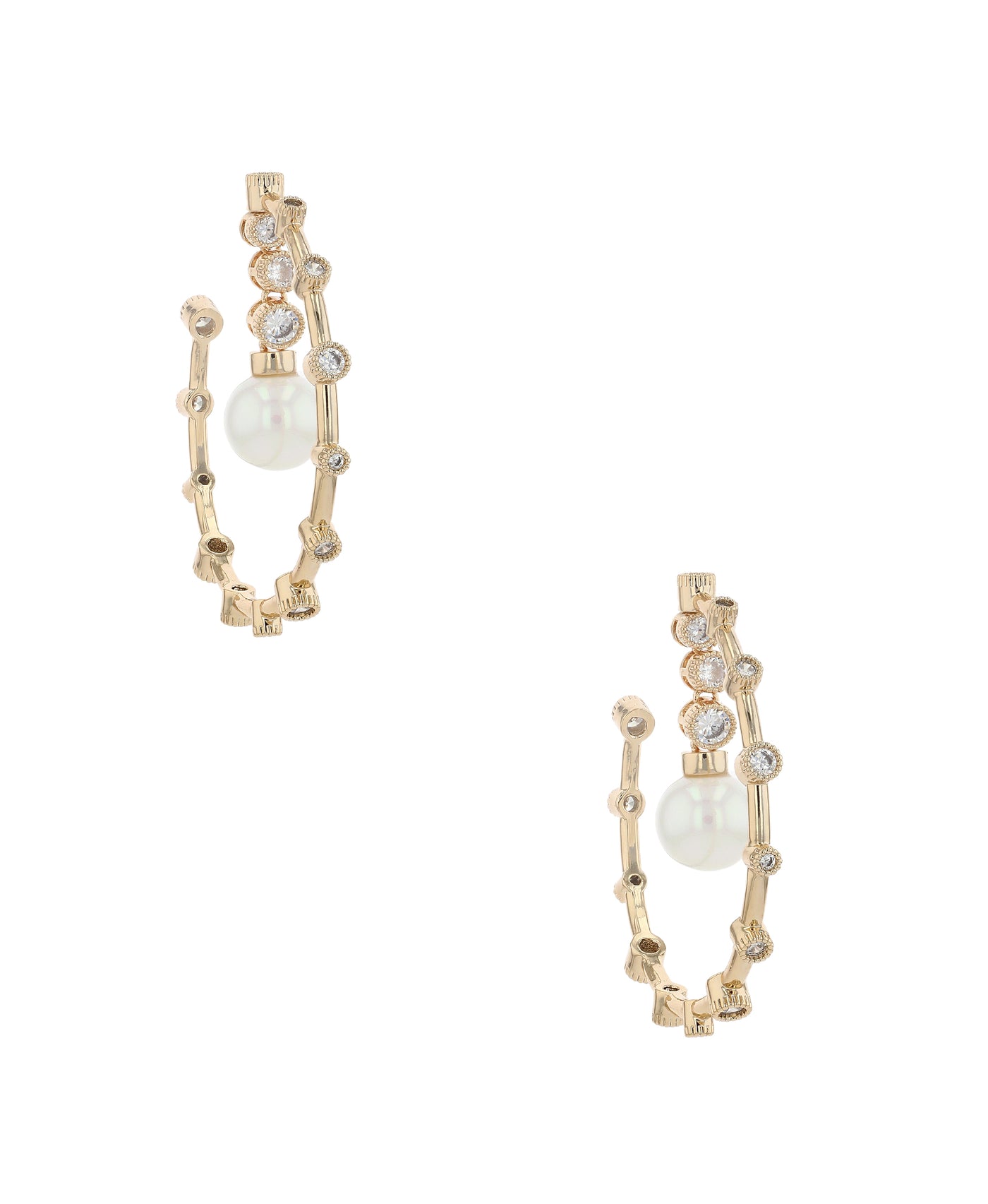 CZ & Faux Pearl Hoop Earrings image 1