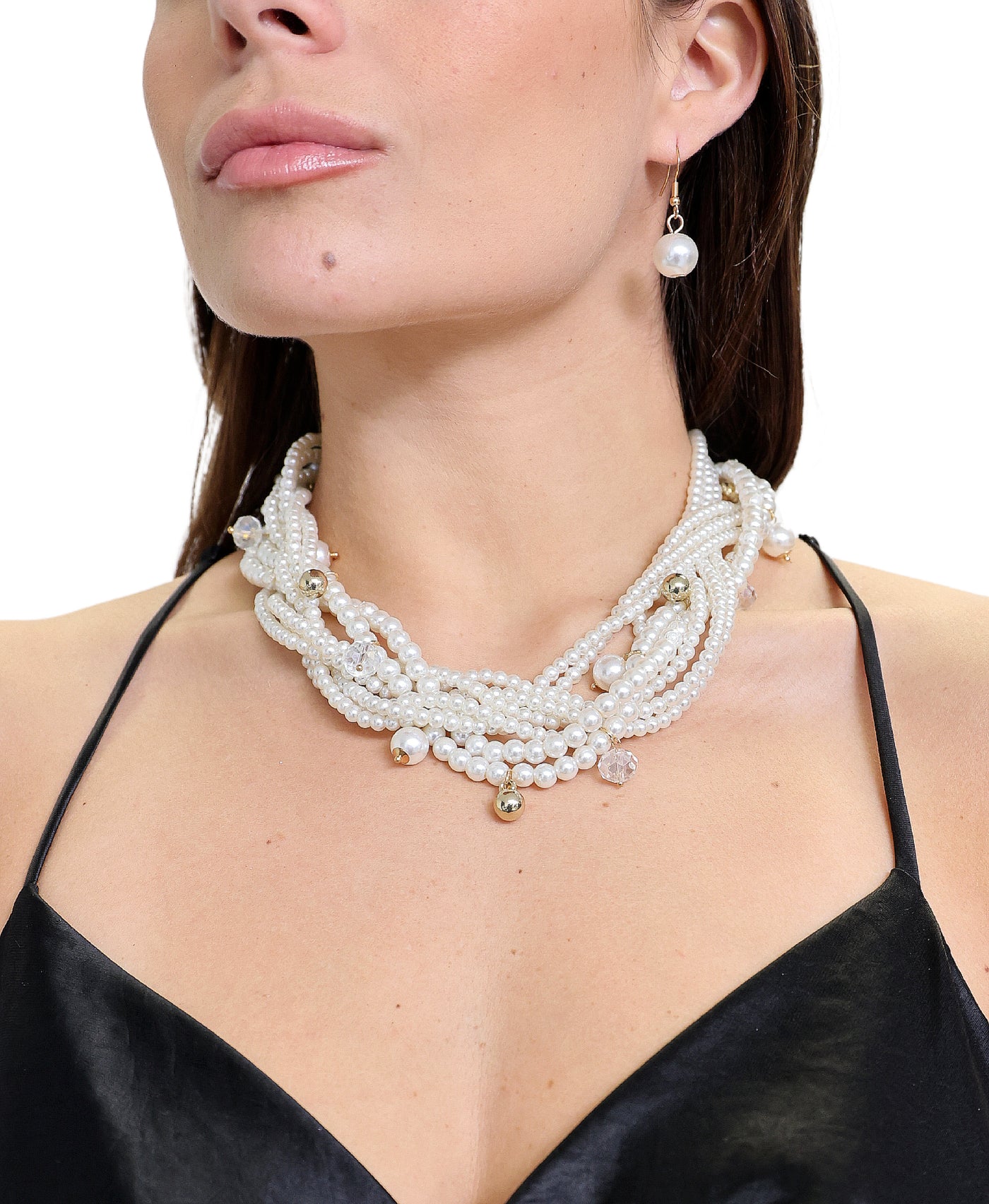 Twisted Faux Pearl Necklace & Earrings Set image 1
