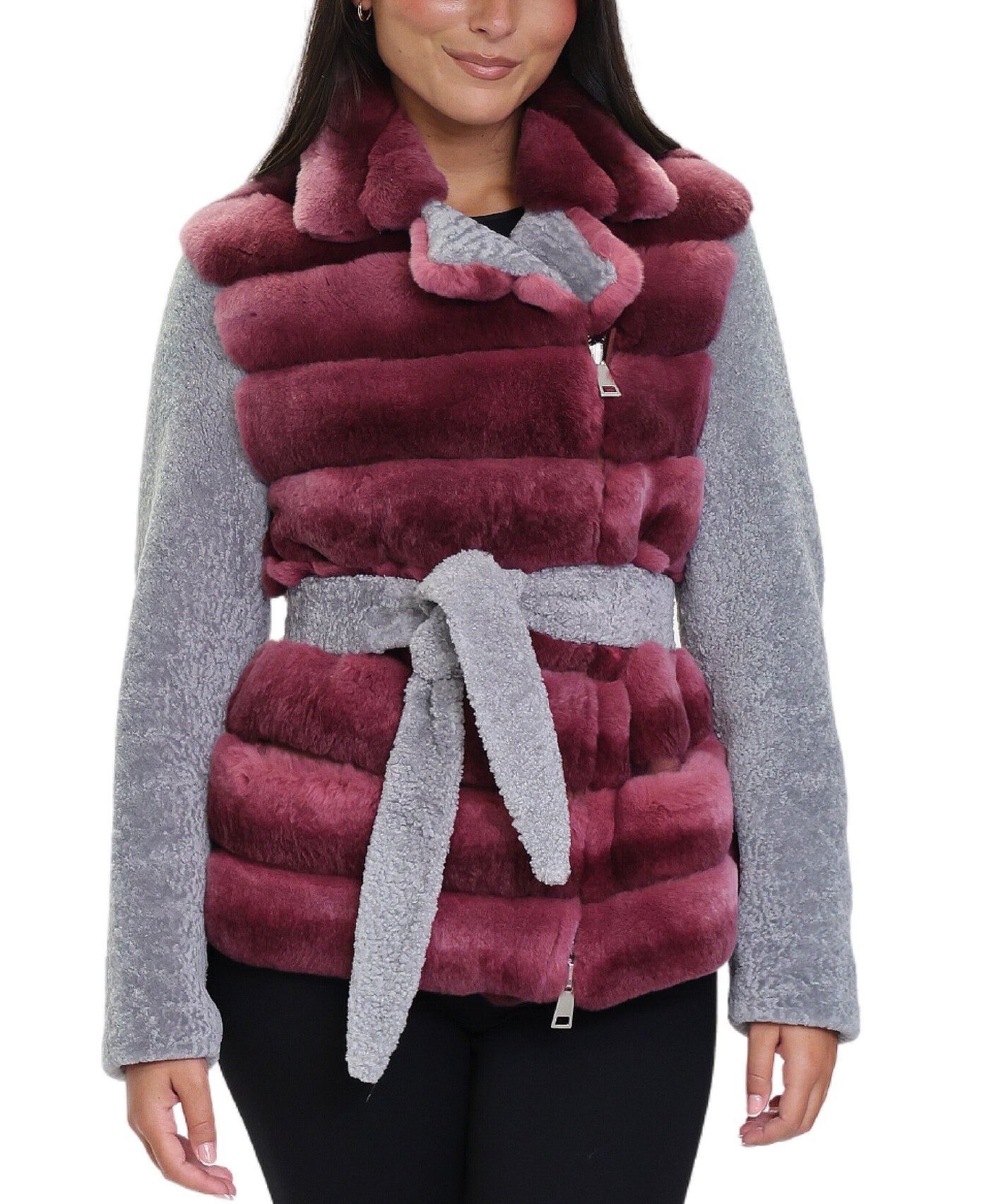 Fur Jacket w/ Shearling Sleeves & Belt image 1