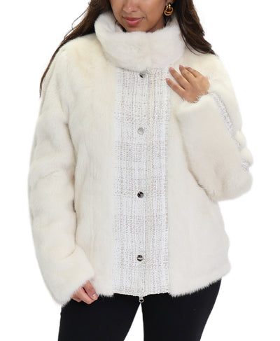 Reversible Fur, Tweed Puffer Jacket image 1