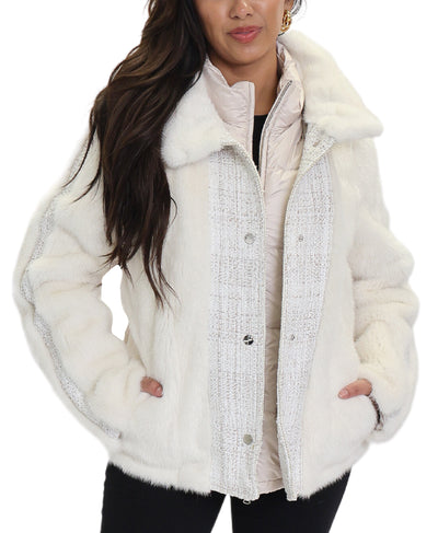 Reversible Fur, Tweed Puffer Jacket image 2