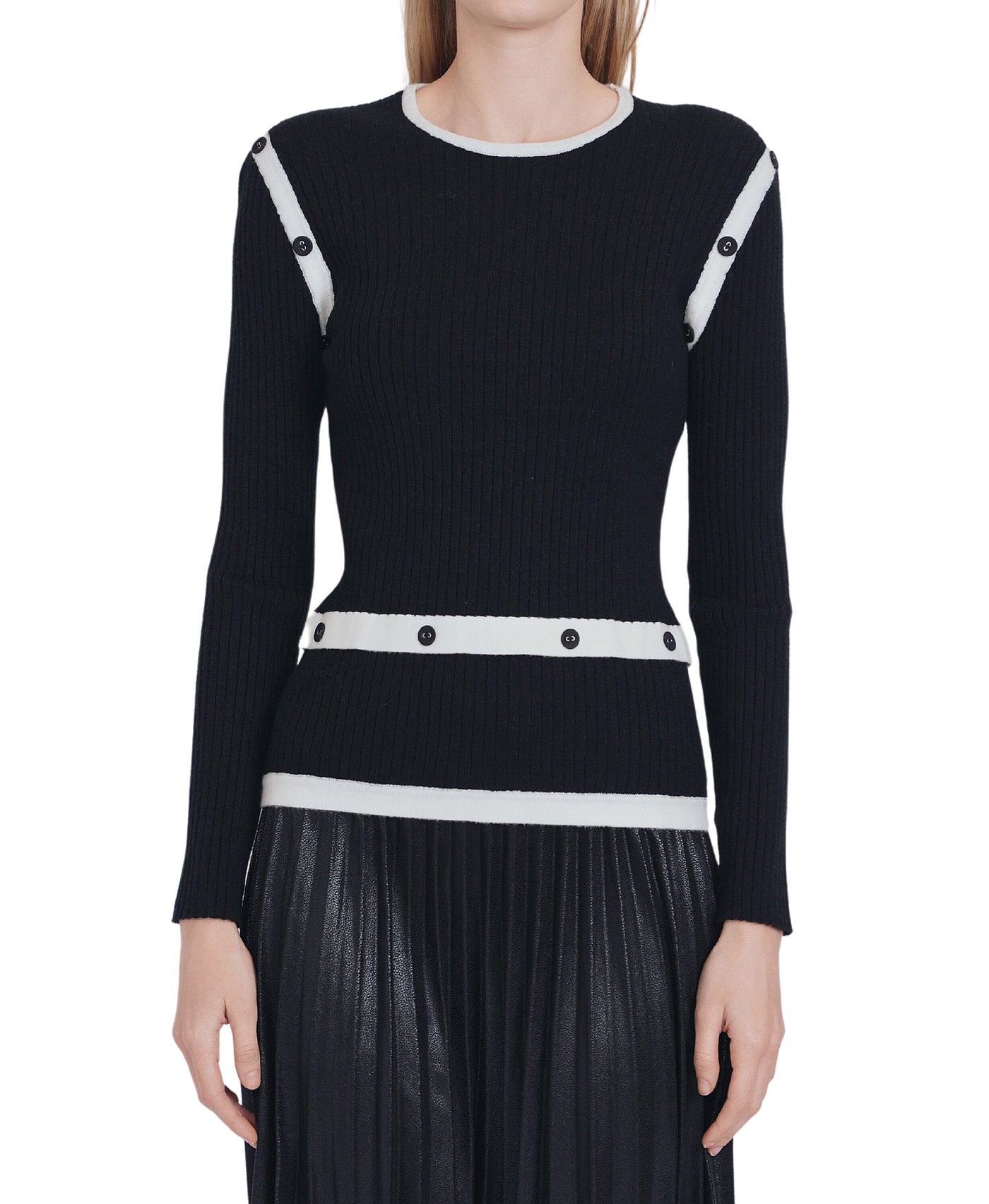Ribbed Sweater w/ Button Accents image 1